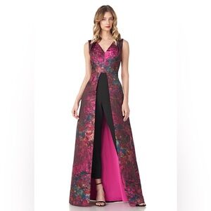 Kay Unger Vibrant Pink and Black Walk Thru Jumpsuit